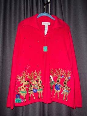 Ugly Christmas Sweater Cardigan Xmas Size Large